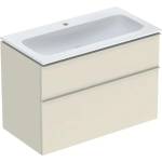 Geberit Комплект окачени долни шкафове Geberit iCon, лъскаво пясъчно сиво, 2 чекмеджета и бяла мивка 90 см (502.337.JL.1)