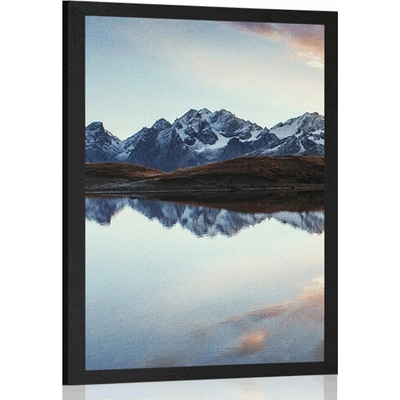 Plakát oslnivý západ slunce nad horským jezerem - 20x30 white