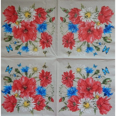 Maki obrúsky Luční kytice s máky 33x33cm