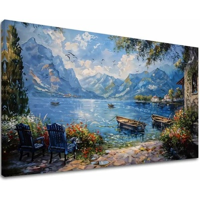 Obraz krajiny na plátne Prístav v horách | dokončené rukou umelca - 60x90 cm