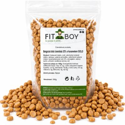 FITBOY Belgická bílá čokoláda 32% s karamelem GOLD 500 g