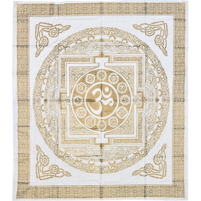 Sanu Babu přehoz na postel s tiskem Om mandala bílo-zlatý 230 x 212 cm