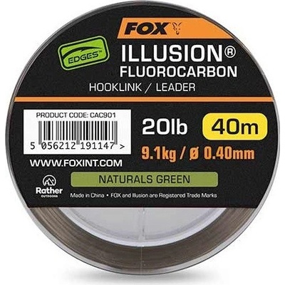 Fox Fluorocarbon Edges Illusion Hooklink Leader Naturals Green 40 m 0,40 mm 9,1 kg