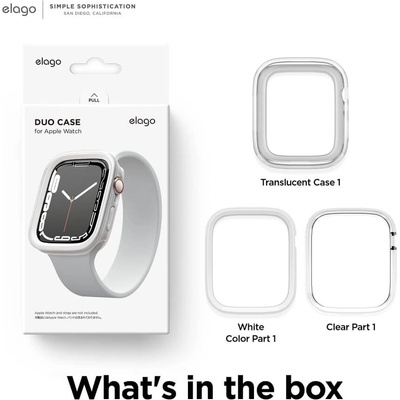 Elago Силиконов (TPU) кейс с две сменяеми поликарбонатни части за Apple Watch 7 41мм, Apple Watch 8 41мм - Elago Duo Apple Watch Case (прозрачен-мат и бял) (EAW41DUO-TRWH)