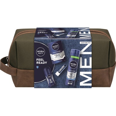 NIVEA Men Protect Roll-on 50 ml + gél na holenie 200 ml + balzam po holení 100 ml + balzam na pery 4,8 g + kozmetická taška Darčekové balenie
