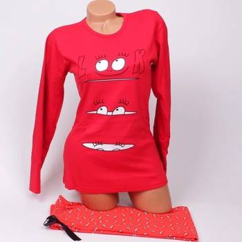 Image 1 of Дамска пижама в червен цвят със забавна картинка