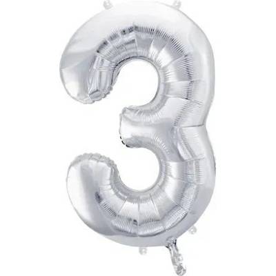 Party Deco Фолиев Балон Цифра, Сребро - 86см - 3 (fb1m-3-018)