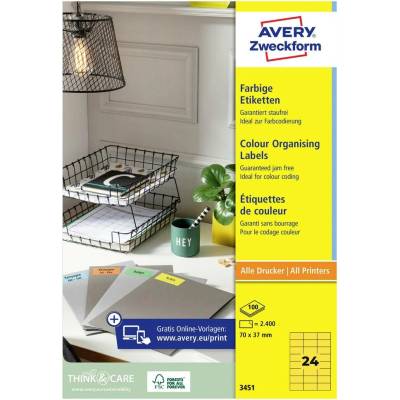 Avery-Zweckform 3451 etikety 70 x 37 mm papier žltá 2400 ks trvalé univerzálne etikety; 3451