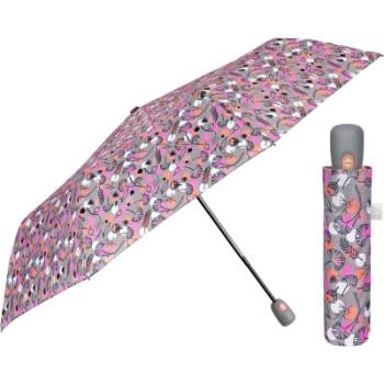 Дамски сгъваем автоматичен Open-Close чадър Perletti Time 26363, Сив/розови точки