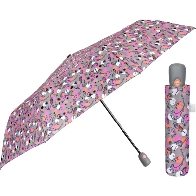 Дамски сгъваем автоматичен Open-Close чадър Perletti Time 26363, Сив/розови точки