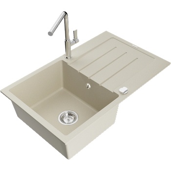 Mexen Bruno гранитна мивка с 1 отделение и отцедник и кухненски смесител Flora, бежов - 6513-69-670401-00 (6513-69-670401-00)