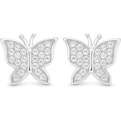 Argento Strieborné náušnice motýľ, číre okrúhle zirkóny 67576
