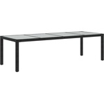  Градинска маса черна 250x100x75 см закалено стъкло и полиратан