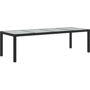  Градинска маса черна 250x100x75 см закалено стъкло и полиратан