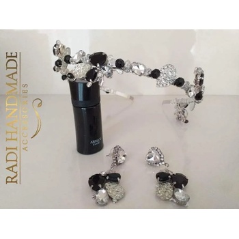 Image 1 of Radi handmade Официална диадема със сребристи и черни кристали и камъни (407)