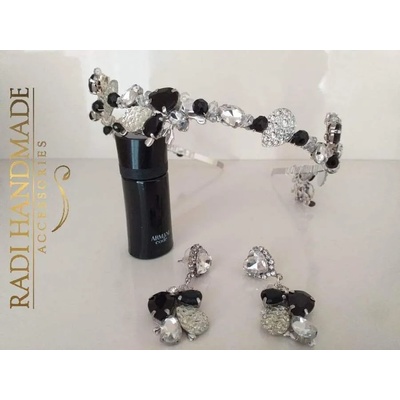 Radi handmade Официална диадема със сребристи и черни кристали и камъни (407)
