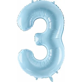 PartyDeco Балон от фолио - число 3 светло син 86 см