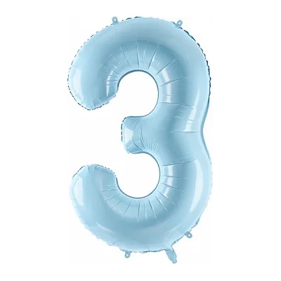 PartyDeco Балон от фолио - число 3 светло син 86 см
