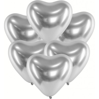PartyDeco Balonek latex stříbrné chromové srdce 30 cm