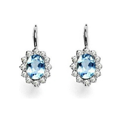 Čištín Zlaté náušnice s diamanty, přírodní topaz swiss 7x5 mm, bílé zlato VE 247