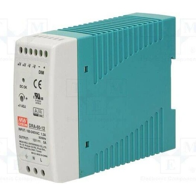 MEAN WELL DRA-60-12 Napájecí zdroj: spínaný; na lištu DIN; 60W; 12VDC; 5A; 90÷264VAC