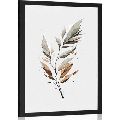 Plakát minimalistický list v pohybu - 60x90 silver