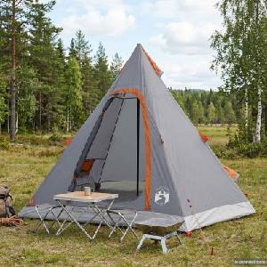 vidaXL 3 души Сив и оранжев 185T полиестер с PU покритие (42042208) Палатка