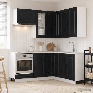 vidaXL Кухненски единица KALMAR 8 бр. Черно Инженерна дървесина (3438372)