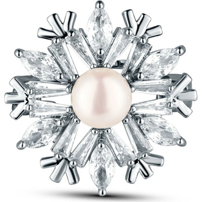 JwL Luxury Pearls Očarujúca brošňa v tvare snehovej vločky s perlou JL0874