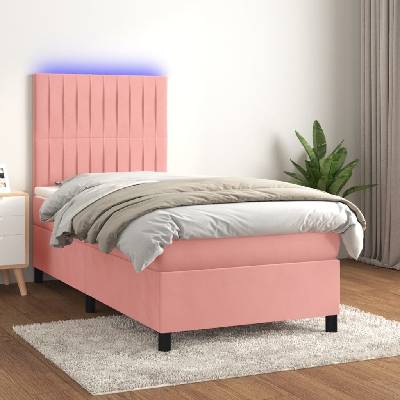 Petrashop 3136226 boxspring postel s matrací a LED růžová samet