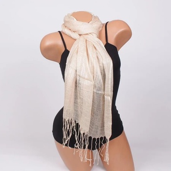 Image 1 of Нежен дамски шал в светлобежово с ресни