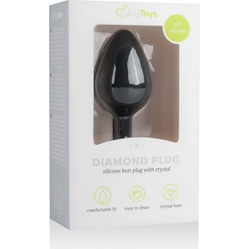 EasyToys Diamond - анален плъг с бяло камъче (среден) - черен
