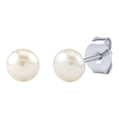 Silvego Strieborné náušnice kôstky s bielou prírodnou perlou 5 mm LPS0614W5