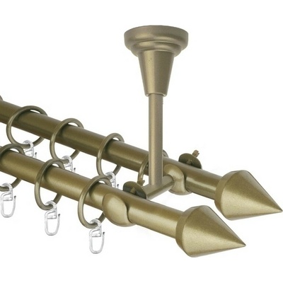OK-GarnýžeCZ Garnýž kovová dvouřadá 16mm Hrot double zlatá antik 470 cm do stropu / kroužky s háčkem