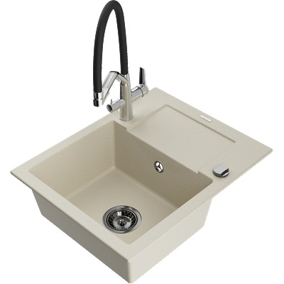 Mexen Enzo еднокамерен гранитен мивка с отцедник и кухненски смесител Duo, бежов - 6506-69-671701-07-B (6506-69-671701-07-B)