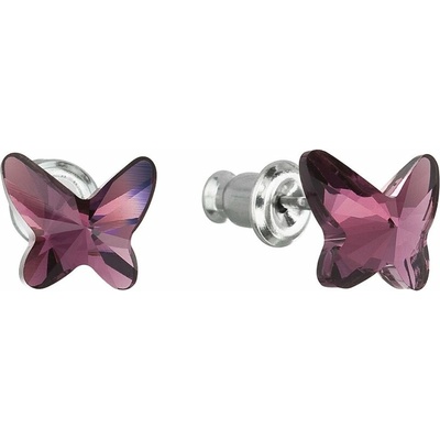 Evolution Group Náušnice s fialovými kryštálmi Swarovski Motýľ 51048.3 ametyst