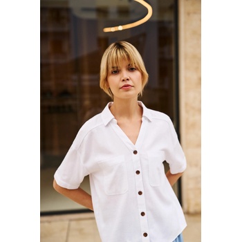 Moodo Вискозно-ленена риза бяла Moodo Moodo | Byal | ЖЕНИ | XXL