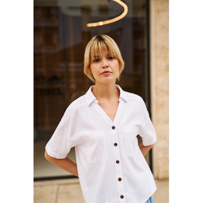 Moodo Вискозно-ленена риза бяла Moodo Moodo | Byal | ЖЕНИ | XXL