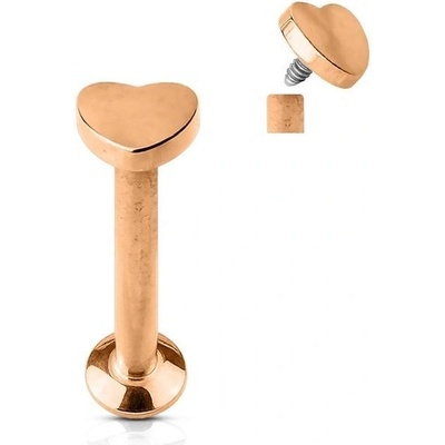 Šperky4U Zlacený piercing do brady - labreta srdíčko - LB1034RD-1204