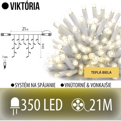 Viktória led svetelná záclona vonkajšia 350led 21m teplá biela biely kábel