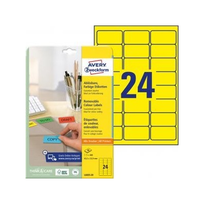 Etikety Avery odnímateľné 63,5x33,9 mm, žlté