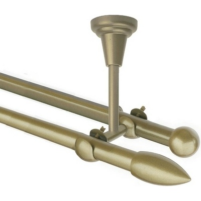 OK-GarnýžeCZ Garnýž kovová dvouřadá 16mm Špice zlatá antik 150 cm do stropu / na tunýlek - bez kroužků
