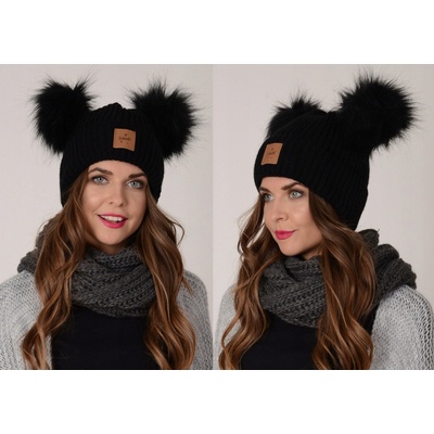 Fashionweek dámská zimní čepice se dvěma bambulkami ZIZI-J1 Černá