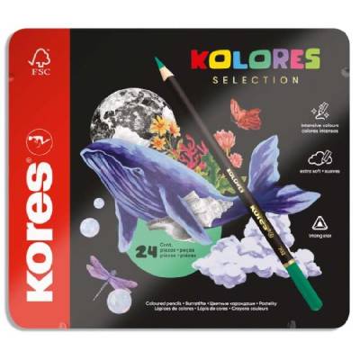 Pastelky KORES KOLORES SELECTION trojhranné 24 barev v kovovém pouzdře