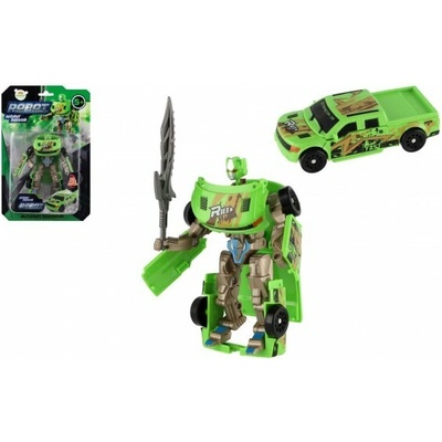 Teddies Transformer auto/robot plast 14cm zelený na kartě 17x26x6cm
