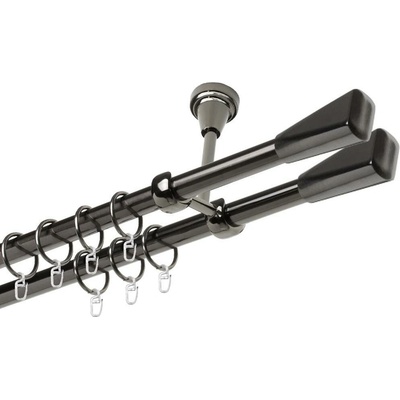 OK-GarnýžeCZ - Garnýž kovová dvouřadá 19mm Trapez double onyx 230 cm do stropu / kroužky s háčkem