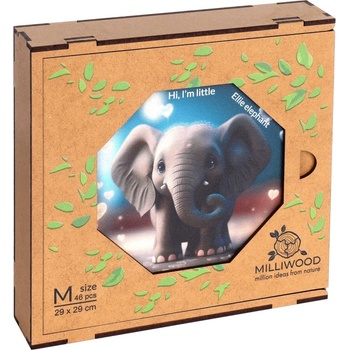 Milliwood Дървен пъзел Milliwood, Hi, I' m little, 46 части - Слончето Ели (OM-EllieElephant-5003)