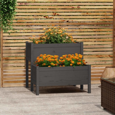 vidaXL Truhlík šedý 84,5 x 84 x 75 cm masivní borové dřevo
