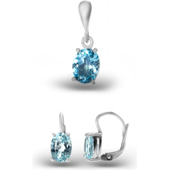 A-B Set of silver jewelry with oval topaz Sky blue 20000040