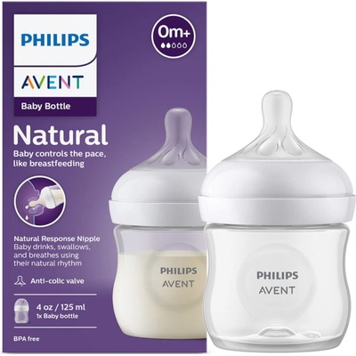 Avent Natural Response priehľadná fľaša s cumlíkom pre podporu rytmu pitia 125 ml